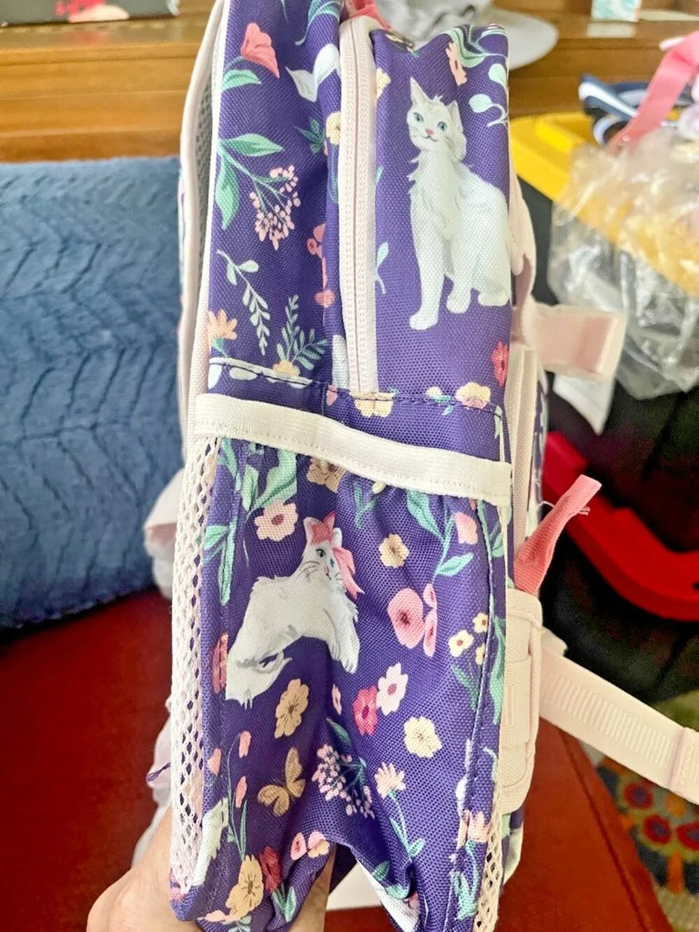 Pottery Barn Kids Mackenzie Small Backpack Kitty Floral Purple Pink Cats Bows
